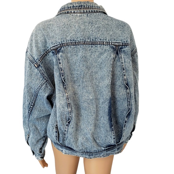 Womens Blue Acid Wash Button Front Flap Pockets Denim Jean Jacket Size 8 - Picture 2 of 16